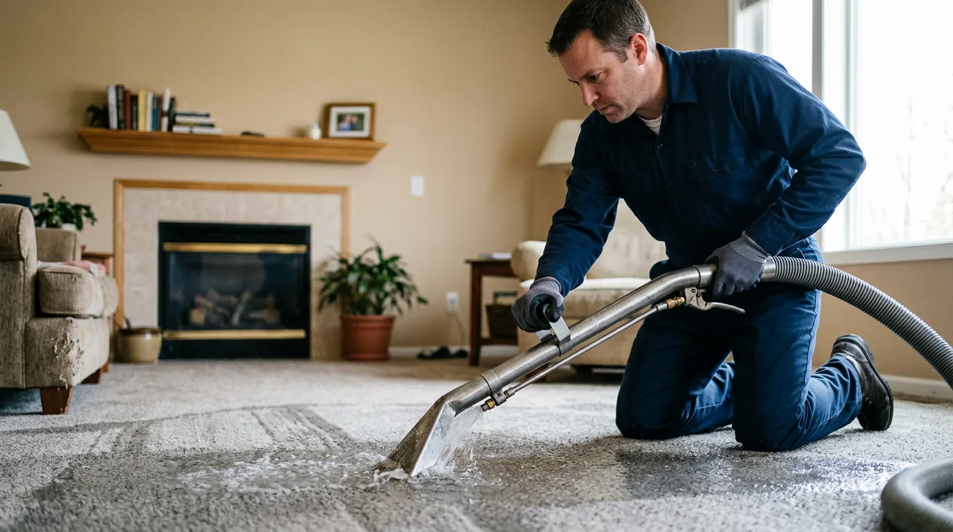 Water damage restoration technician working near Saint Mary, MO